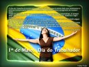 bandeira do Brasil com moça de braços abertos, texto comentando a importância do trabalho (que o trabalhador possa ganhar o pão com o suor do Próprio rosto". <br/> <br/> palavras-chave: trabalho, produção, classes sociais, 1 de maio, desemprego estrutural, neoliberalismo, capitalismo.