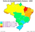 Mapa do IDH brasileiro no ano de 2000 <br/> <br/> palavras-chave: IDH, pobreza, desenvolvimento humano, direito, cidadania, onu, pnud.